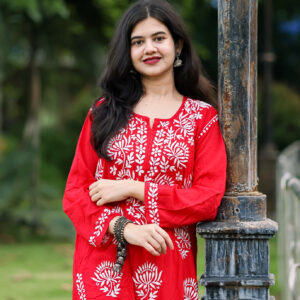 01UP003_23 Crimson Chikankari Embroidered Kurta