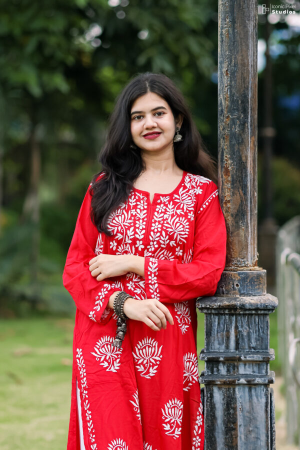 Crimson Chikankari Embroidered Kurta