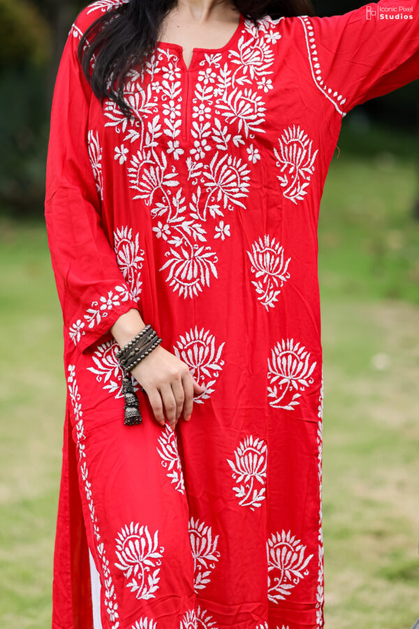 Crimson Chikankari Embroidered Kurta
