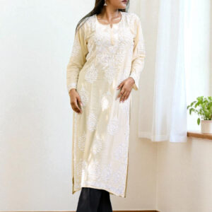 01UP006_103 Light Yellow Chikankari Kurta