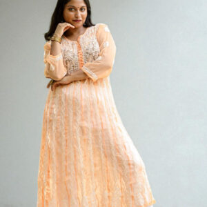 Peach Chikankari Anarkali Suit