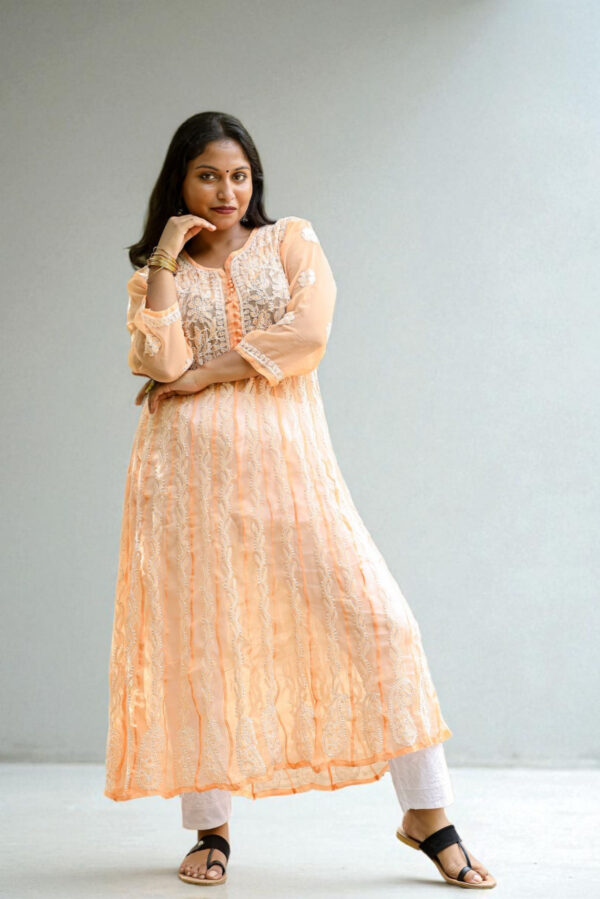 Peach Chikankari Anarkali Suit