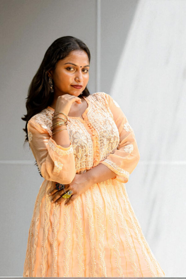 Peach Chikankari Anarkali Suit