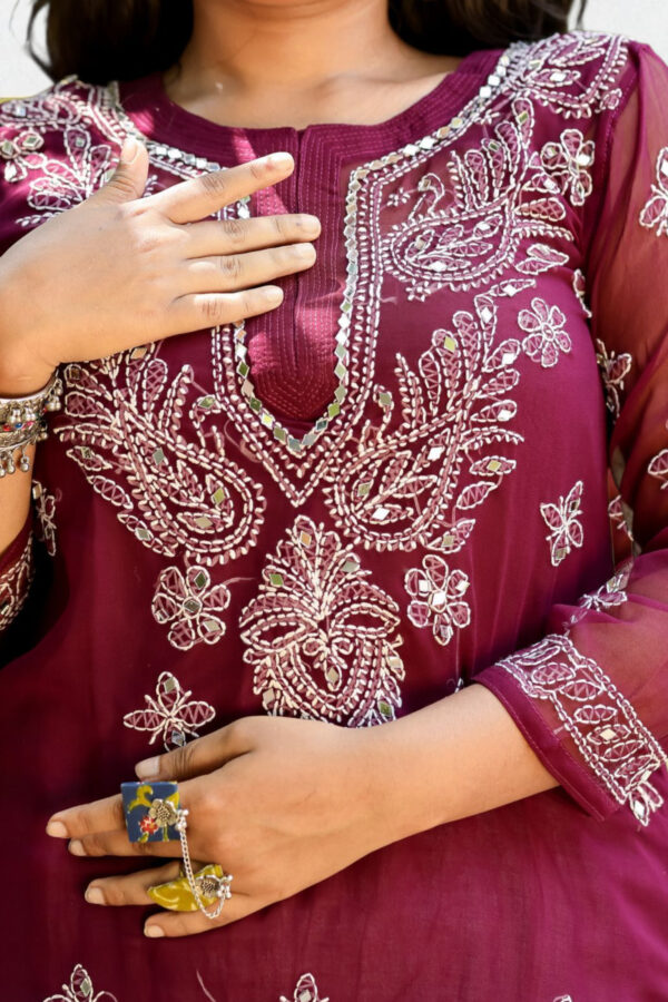 Maroon Rhapsody Lucknow Chikankari Kurta