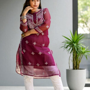 Maroon Rhapsody Lucknow Chikankari Kurta