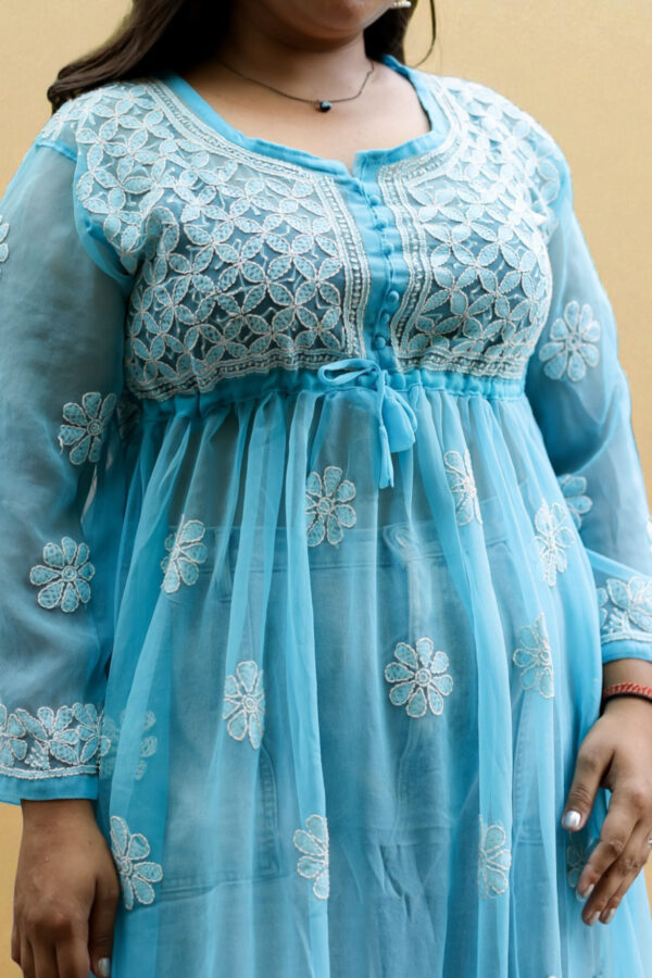 01UP023_102 Sky Blue Chikankari Kurta with Tie-Waist