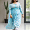 01UP023_104 Sky Blue Chikankari Kurta with Tie-Waist