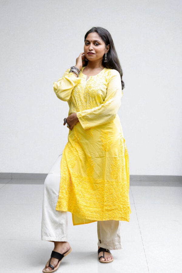 01UP024_102 Sunny Yellow Chikankari Kurta