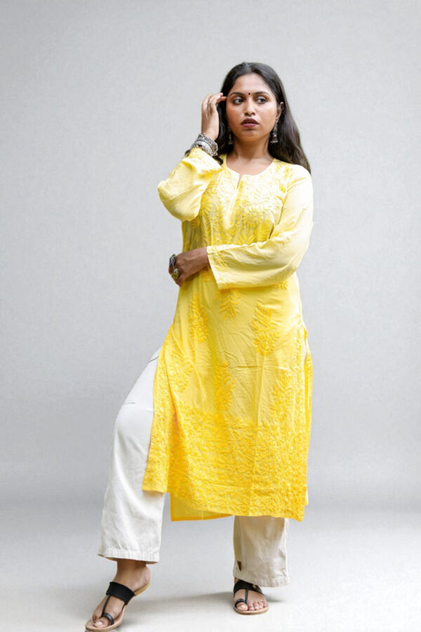 01UP024_103 Sunny Yellow Chikankari Kurta