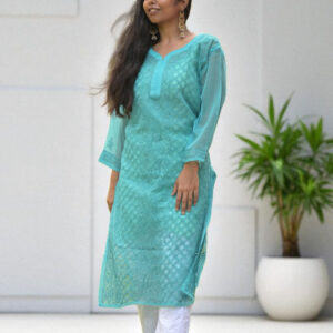 01UP027_103 Azure Lattice Lucknow Chikankari Kurta
