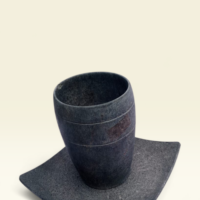 Handcrafted natural stone drinking glass with square serving plate
