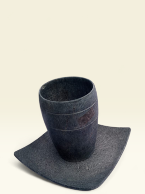 Handcrafted natural stone drinking glass with square serving plate