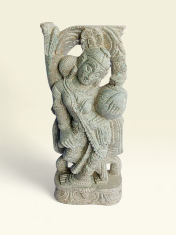 05OD006_2 Devadashi Stone Idol with Kalash – Handcrafted Odisha Green Serpentine Sculpture