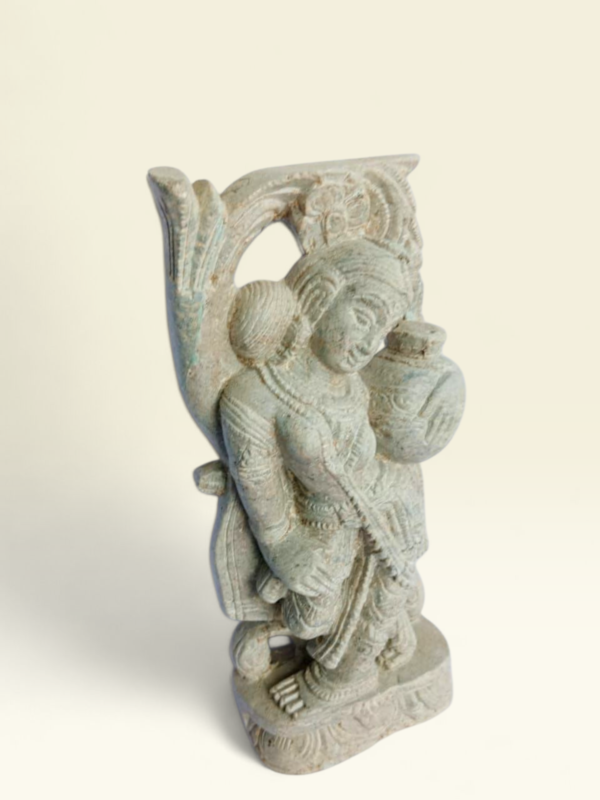 05OD006_3 Devadashi Stone Idol with Kalash – Handcrafted Odisha Green Serpentine Sculpture