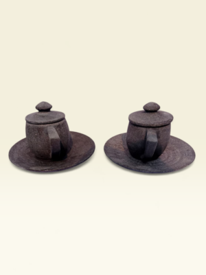 Handcrafted Natural Stone Tea Cup with Lid & Saucer Set