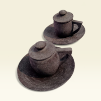 Handcrafted natural stone tea cup with lid and saucer set