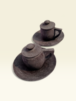 Handcrafted natural stone tea cup with lid and saucer set