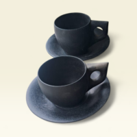 Natural Black Stone Tea Cup & Plate Set Handcrafted natural black stone tea cup and plate set