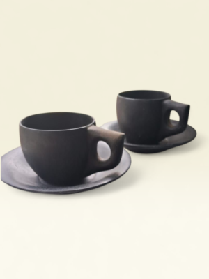Natural Black Stone Tea Cup & Plate Set