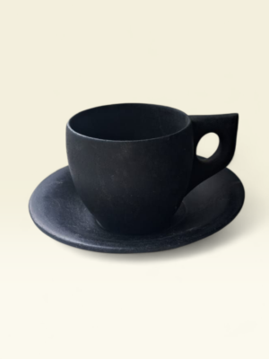 Natural Black Stone Tea Cup & Plate Set