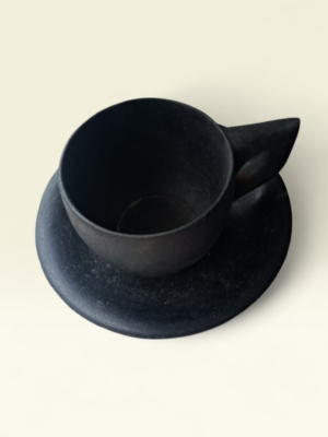Natural Black Stone Tea Cup & Plate Set