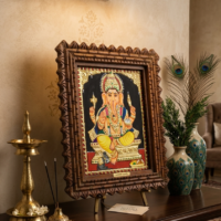 Tanjore Lord Ganesha Gold Foil Painting Lord Ganesha Tanjore painting with gold foil traditional frame