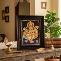 22K Gold Foil Saraswati Tanjore Painting Goddess Saraswati Tanjore painting with 22K gold foil frame