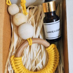 Handcrafted Boho Macrame Car Diffuser Boho macrame car essential oil diffuser with wooden beads and lavender fragrance bottle