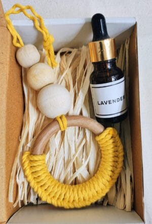 Handcrafted Boho Macrame Car Diffuser Boho macrame car essential oil diffuser with wooden beads and lavender fragrance bottle