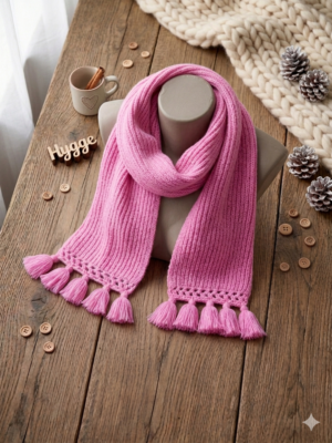 Woolen Tassel Scarf for Women hand knit woolen tassel scarf for women coral pink winter scarf