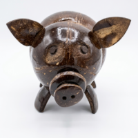 Handcrafted Coconut Shell Pig Figurine Handcrafted coconut shell pig figurine with rustic artisan finish