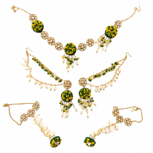 03GJ004_9 Green Floral Cowrie Jewelry Set