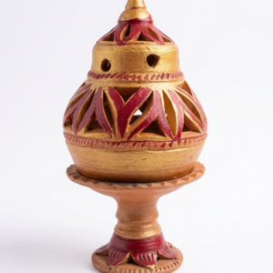 Handcrafted terracotta dhoop dani incense burner with jali design