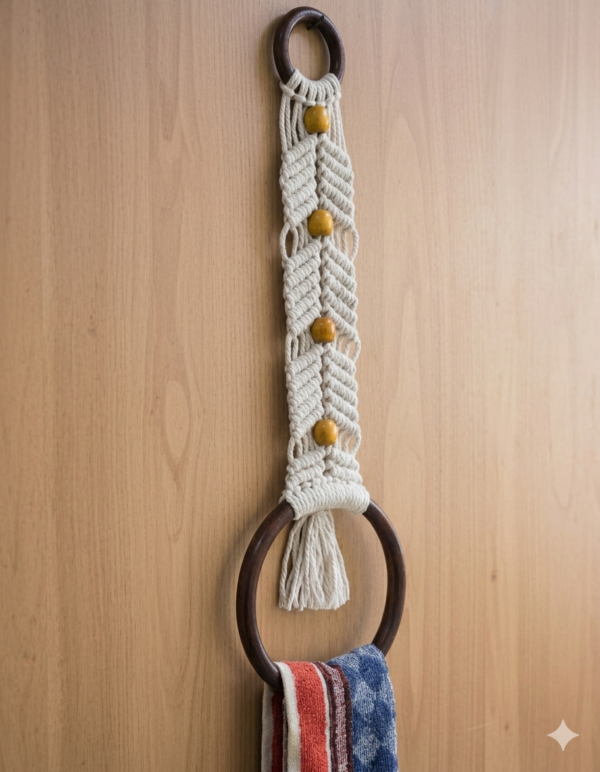 Handcrafted Macramé Towel Holder with Wooden Beads