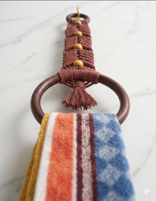 Handmade Brown Macramé Towel Holder