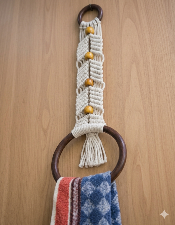 Handcrafted Macramé Towel Holder with Wooden Beads