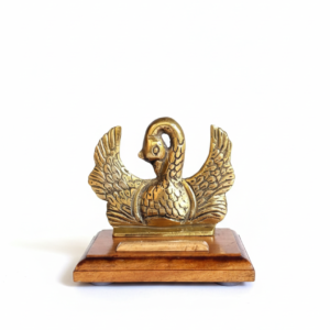 Handcrafted brass swan showpiece with wooden base for home decor