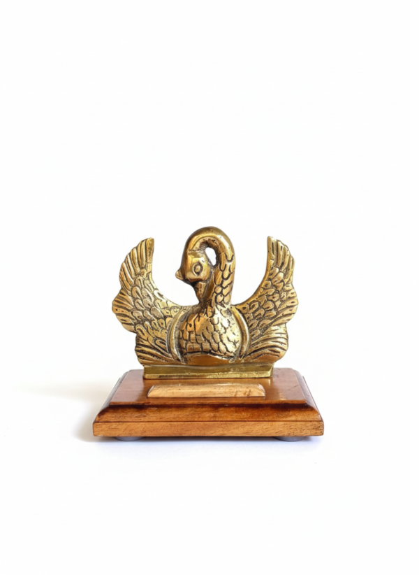 Handcrafted brass swan showpiece with wooden base for home decor