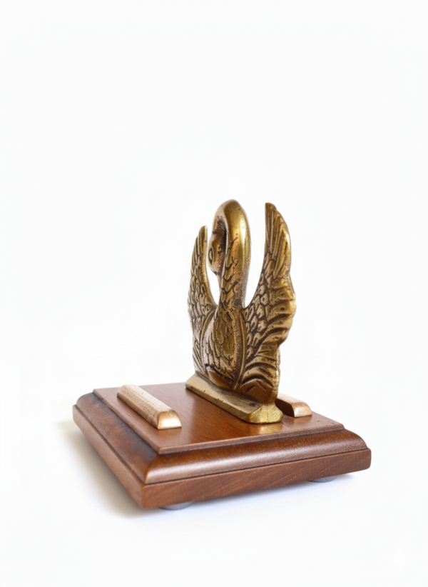 Handcrafted Brass Swan Showpiece with Wooden Base | Elegant Home Decor Accent