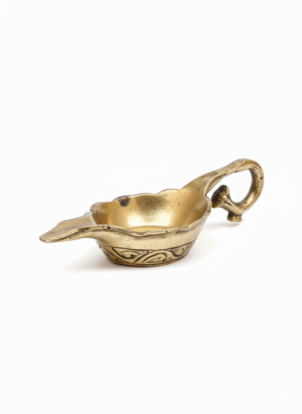 handcrafted brass oil lamp diya with handle for pooja