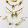 Floral Cowrie Shell Jewelry Set with Green Stones