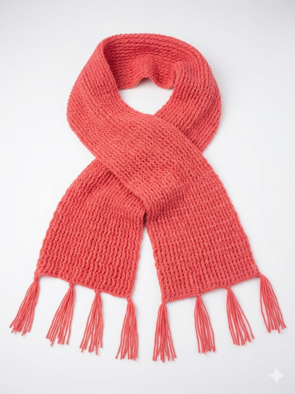 hand knit woolen tassel scarf for women rust orange winter scarf