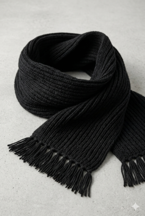 Handmade Black Woolen Tassel Muffler for Winter Fashion