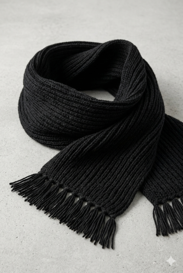 Handmade Black Woolen Tassel Scarf for Winter Fashion