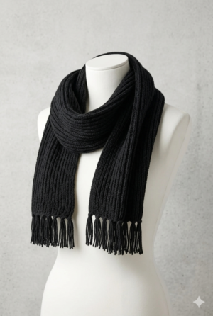 Handmade Black Woolen Tassel Muffler for Winter Fashion