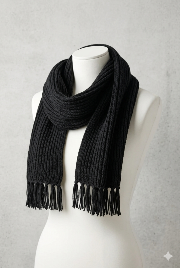 Handmade Black Woolen Tassel Scarf for Winter Fashion