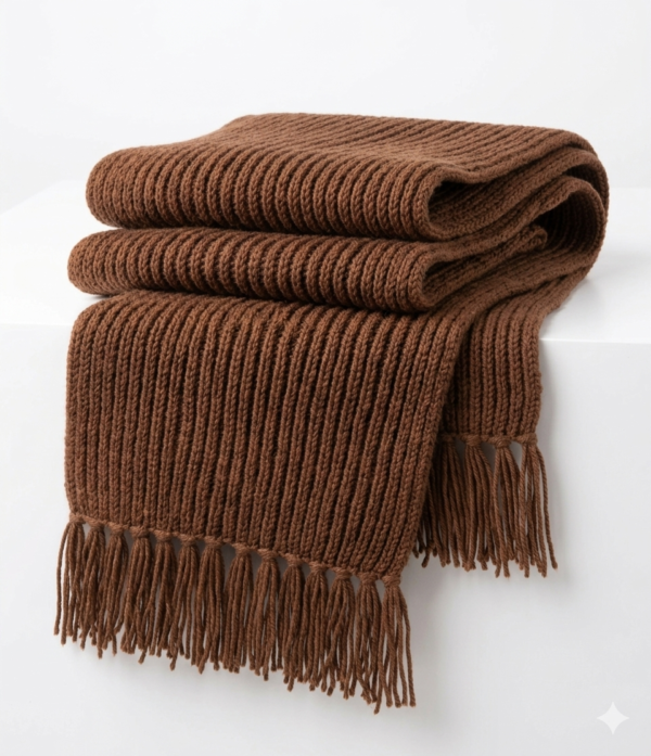 Handmade Brown Woolen Tassel Scarf for Winter Wear