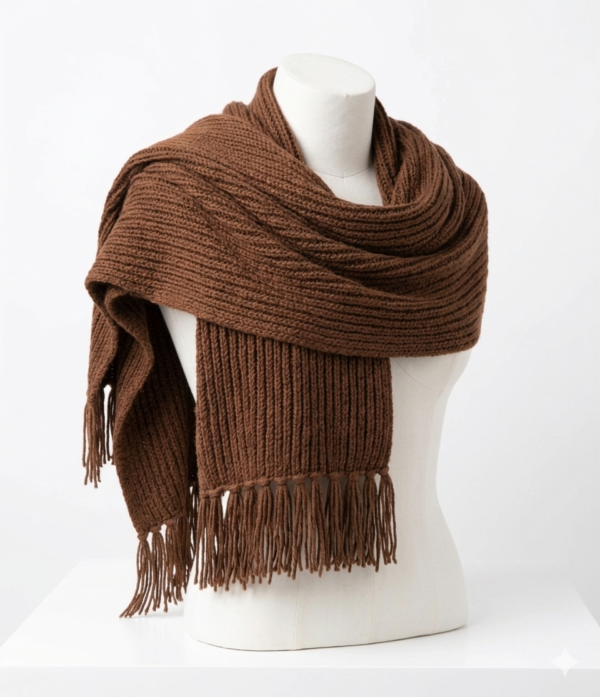 Handmade Brown Woolen Tassel Scarf for Winter Wear