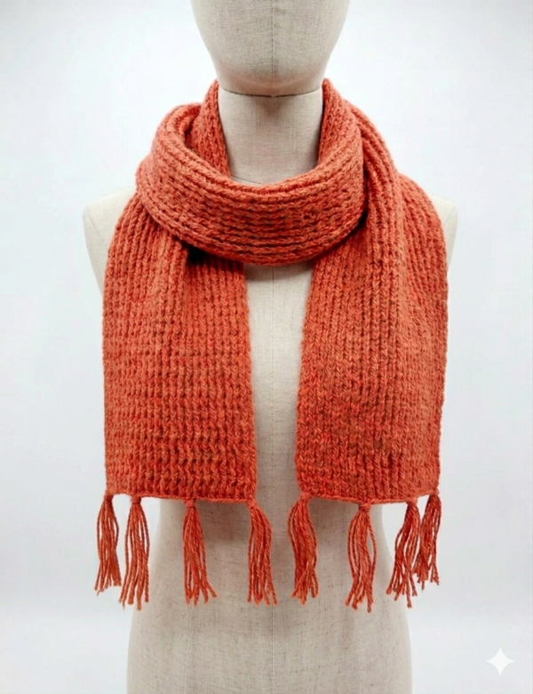Hand-Knit Woolen Tassel Scarf for Winter Fashion
