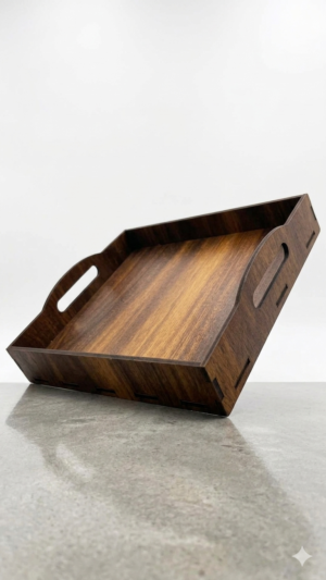 Handcrafted wooden serving tray with handles for kitchen and home décor